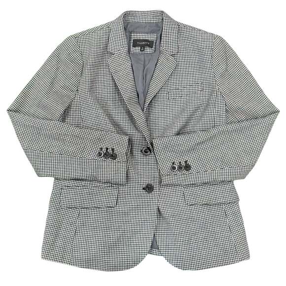 Talbots Women's Wool-Blend Black and White Houndstooth Two-Button Blazer SZ 10